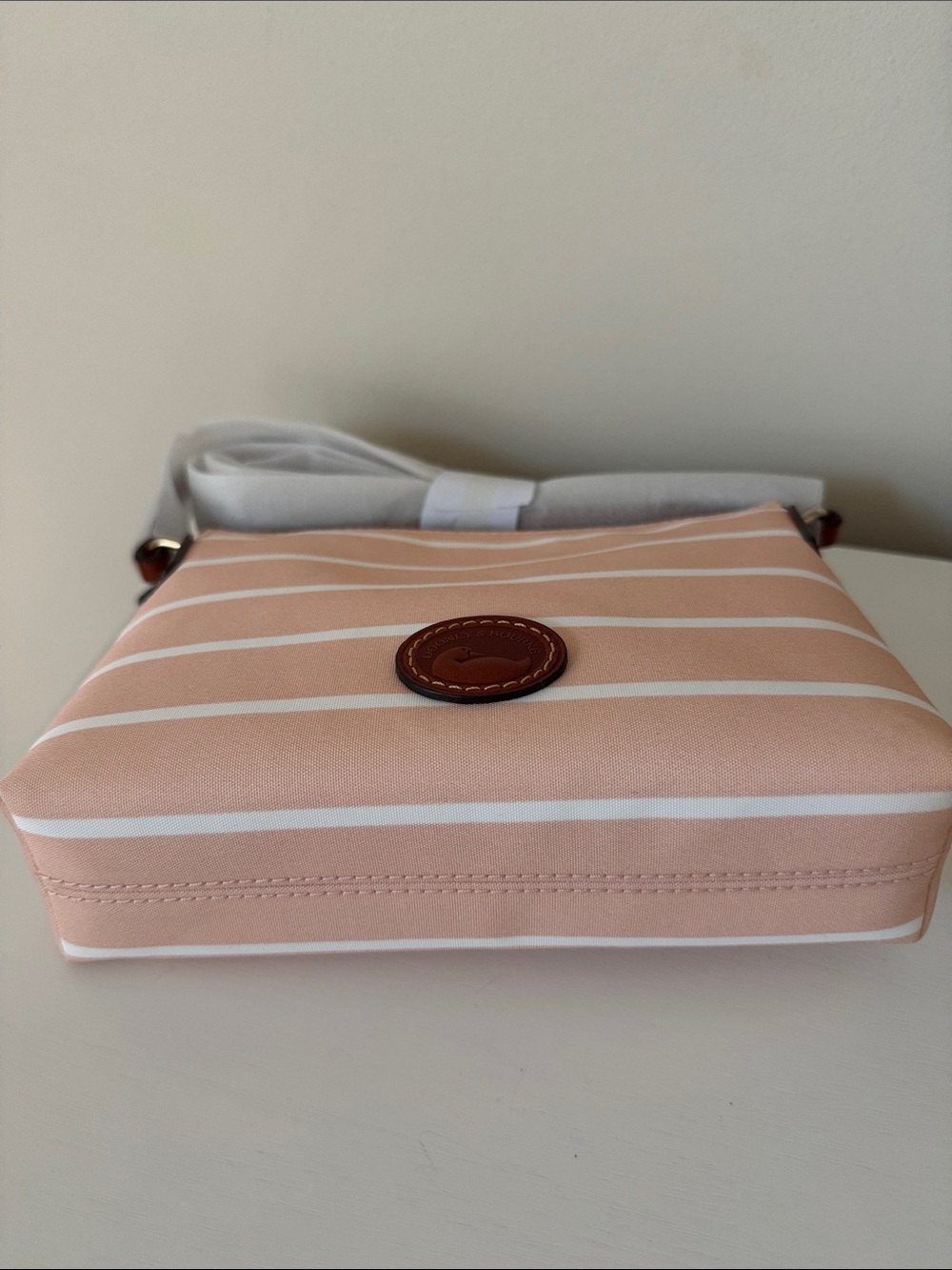 Dooney & Bourke Pink and White Striped Pebble Crossbody Bag NWT - Picture 4 of 6